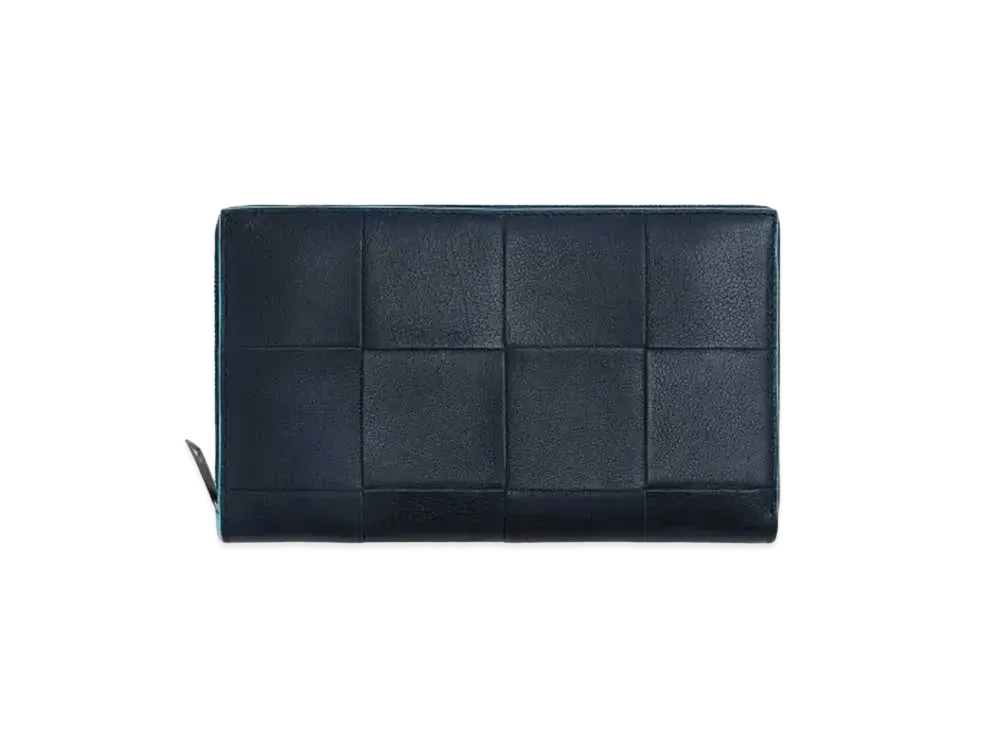 Bottega Veneta Casette Maxi Intrecciato Calfskin Bi-fold Zip Around Wallet "Space/Pool"
