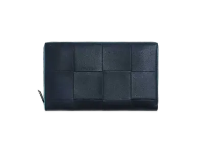 Bottega Veneta Casette Maxi Intrecciato Calfskin Bi-fold Zip Around Wallet "Space/Pool"
