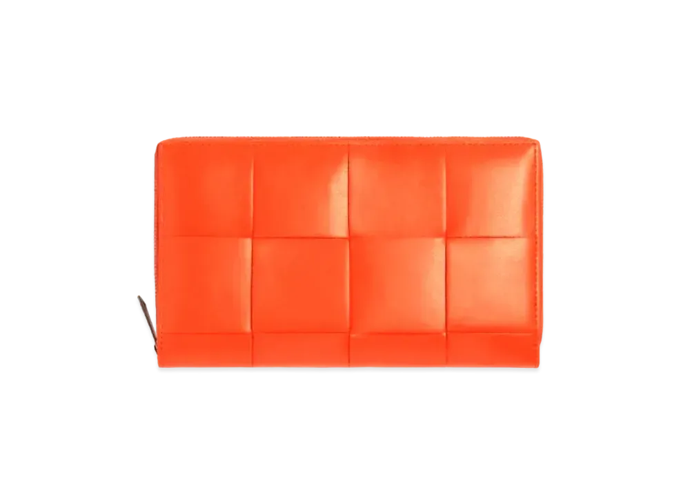 Bottega Veneta Casette Maxi Intrecciato Calfskin Bi-fold Zip Around Wallet "Orange"