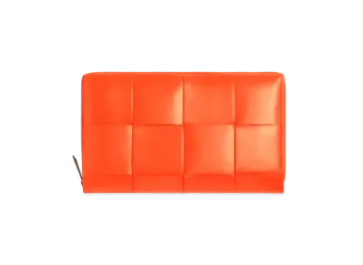 Bottega Veneta Casette Maxi Intrecciato Calfskin Bi-fold Zip Around Wallet "Orange"