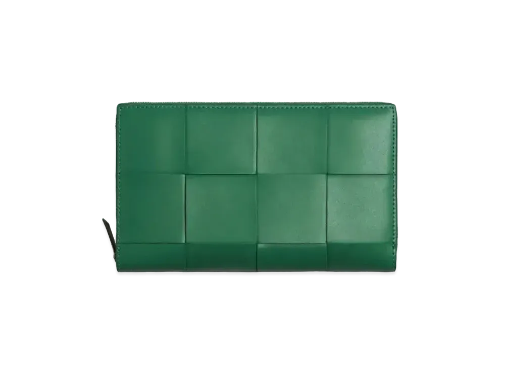 Bottega Veneta Casette Maxi Intrecciato Calfskin Bi-fold Zip Around Wallet "Merm"