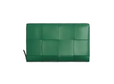Bottega Veneta Casette Maxi Intrecciato Calfskin Bi-fold Zip Around Wallet "Merm"
