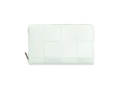 Bottega Veneta Casette Maxi Intrecciato Calfskin Bi-fold Zip Around Wallet "Glacier"