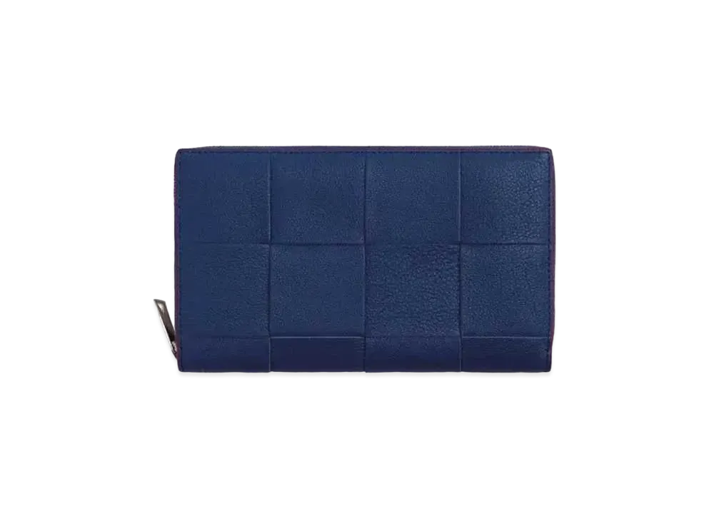 Bottega Veneta Casette Maxi Intrecciato Calfskin Bi-fold Zip Around Wallet "Cruise/Red Stone"