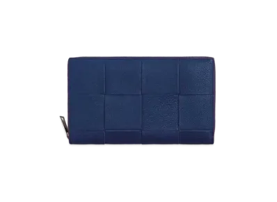 Bottega Veneta Casette Maxi Intrecciato Calfskin Bi-fold Zip Around Wallet "Cruise/Red Stone"