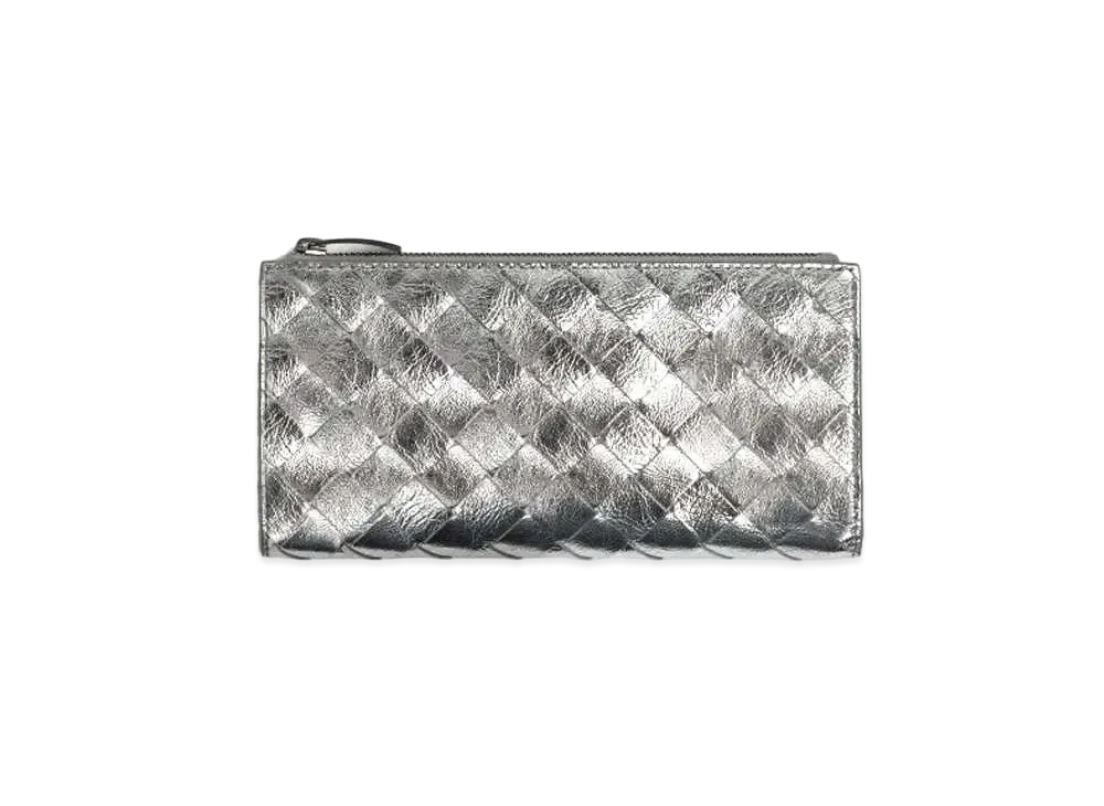 Bottega Veneta Intrecciato Lambskin Bi-fold LongWallet "Silver"