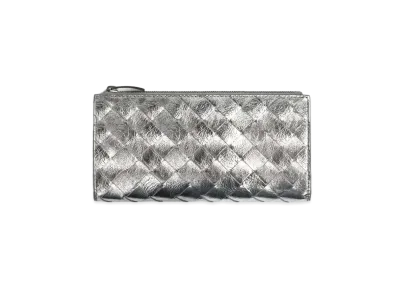 Bottega Veneta Intrecciato Lambskin Bi-fold LongWallet "Silver"