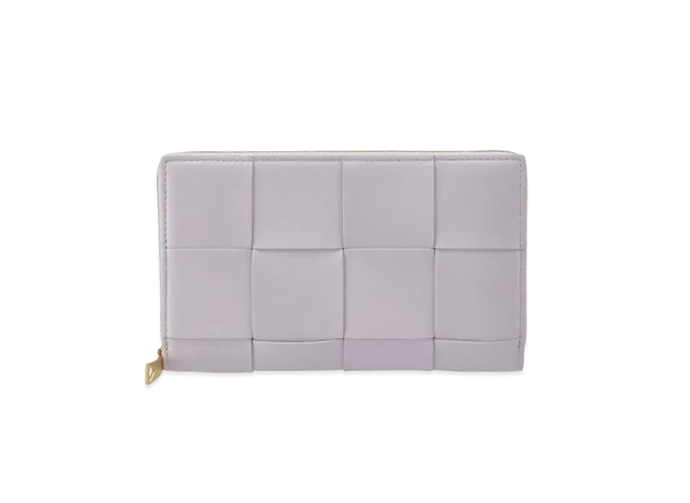 Bottega Veneta Casette Maxi Intrecciato Lambskin Calfskin Bi-fold Zip Around Wallet "Mirt Washed"