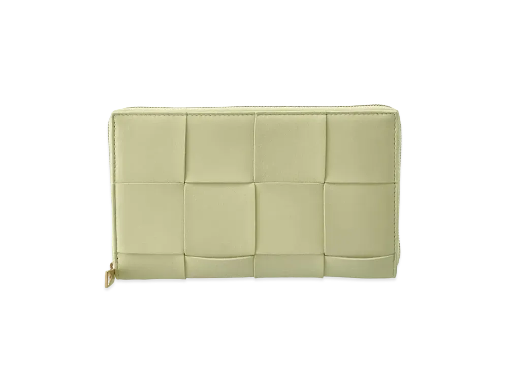 Bottega Veneta Casette Maxi Intrecciato Lambskin Calfskin Bi-fold Zip Around Wallet "Lemon Washed"