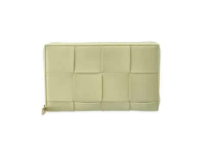 Bottega Veneta Casette Maxi Intrecciato Lambskin Calfskin Bi-fold Zip Around Wallet "Lemon Washed"