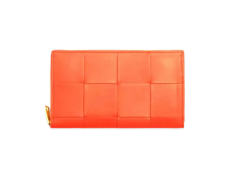 Bottega Veneta Casette Maxi Intrecciato Lambskin Calfskin Bi-fold Zip Around Wallet "Sunburst"
