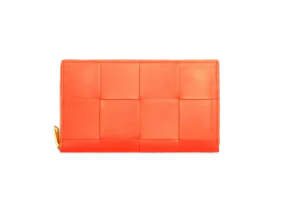 Bottega Veneta Casette Maxi Intrecciato Lambskin Calfskin Bi-fold Zip Around Wallet "Sunburst"