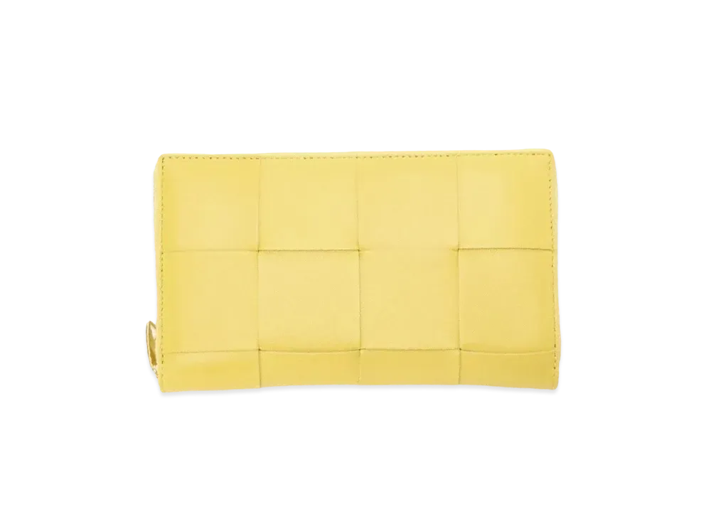 Bottega Veneta Casette Maxi Intrecciato Lambskin Calfskin Bi-fold Zip Around Wallet "Butter Cup"