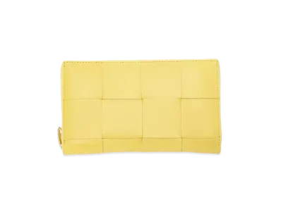 Bottega Veneta Casette Maxi Intrecciato Lambskin Calfskin Bi-fold Zip Around Wallet "Butter Cup"
