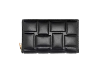 Bottega Veneta Casette Maxi Intrecciato Lambskin Calfskin Bi-fold Zip Around Wallet "Black"