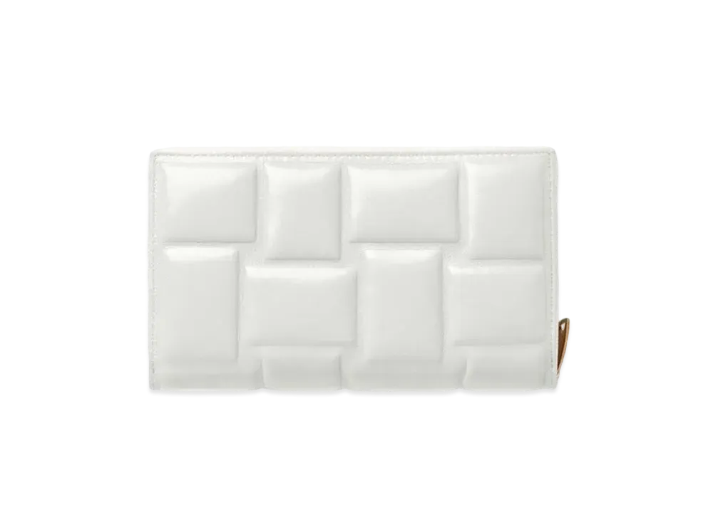 Bottega Veneta Casette Maxi Intrecciato Lambskin Calfskin Bi-fold Zip Around Wallet "Chalk"