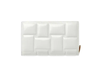 Bottega Veneta Casette Maxi Intrecciato Lambskin Calfskin Bi-fold Zip Around Wallet "Chalk"