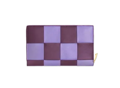 Bottega Veneta Casette Maxi IntrecciatoCalfskin Bi-fold Zip Around Wallet "Purple/Eggplant"