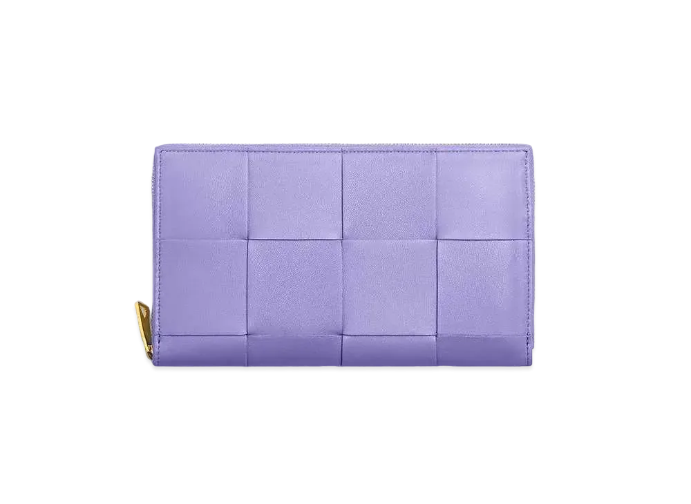 Bottega Veneta Casette Maxi Intrecciato Lambskin Calfskin Bi-fold Zip Around Wallet "Wisteria"