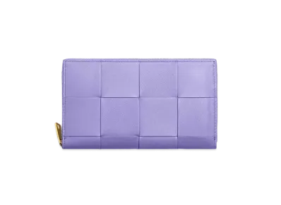 Bottega Veneta Casette Maxi Intrecciato Lambskin Calfskin Bi-fold Zip Around Wallet "Wisteria"