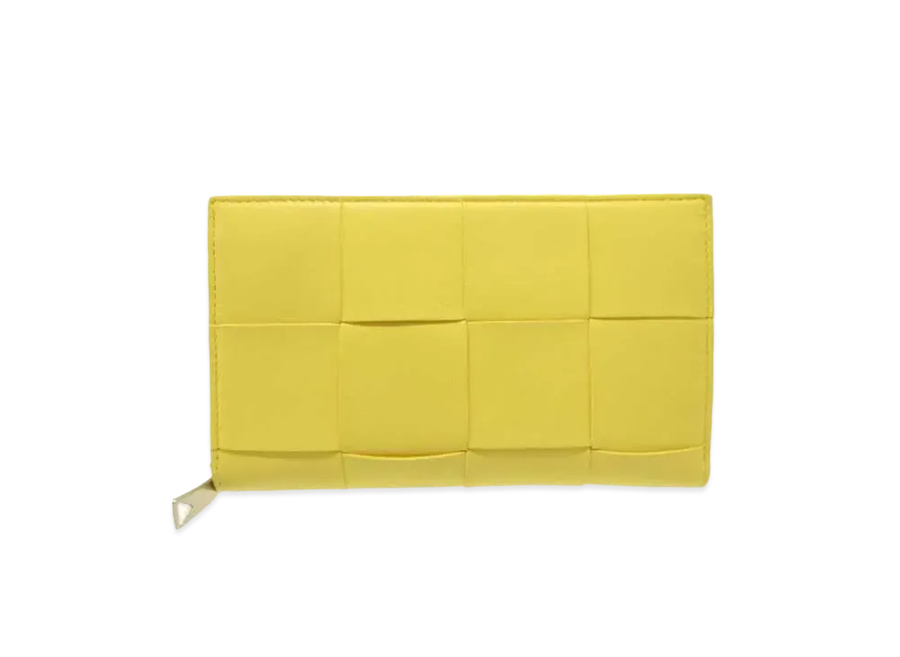 Bottega Veneta Casette Maxi Intrecciato Lambskin Calfskin Bi-fold Zip Around Wallet "Kiwi"