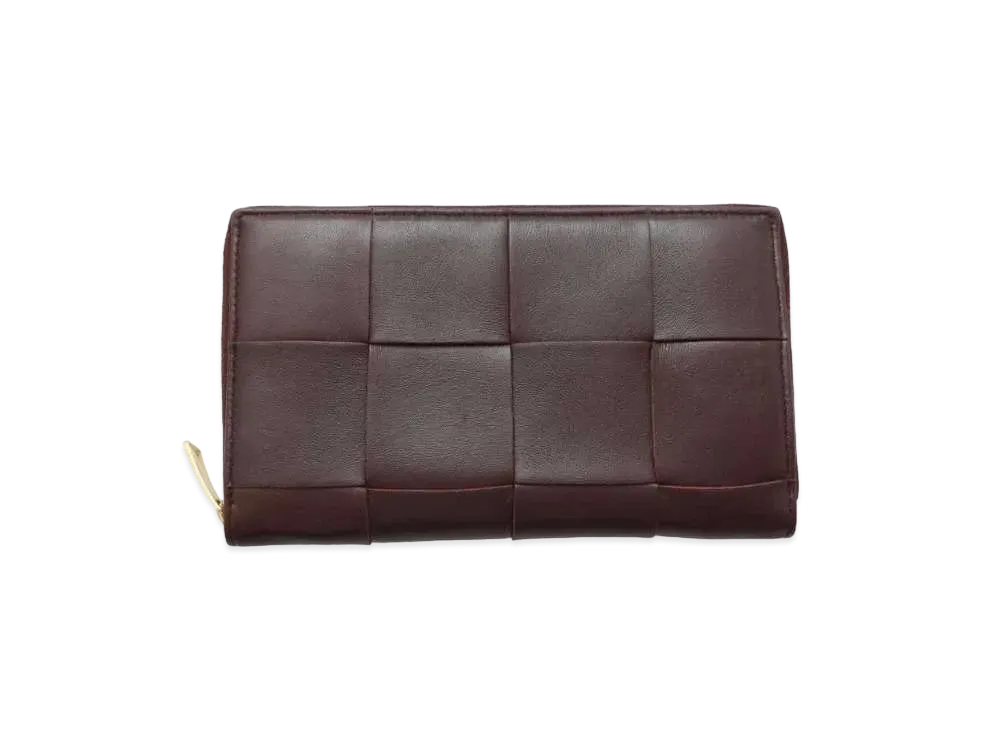 Bottega Veneta Casette Maxi Intrecciato Lambskin Calfskin Bi-fold Zip Around Wallet "Grape"