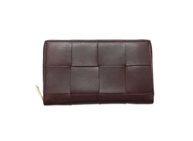 Bottega Veneta Casette Maxi Intrecciato Lambskin Calfskin Bi-fold Zip Around Wallet "Grape"