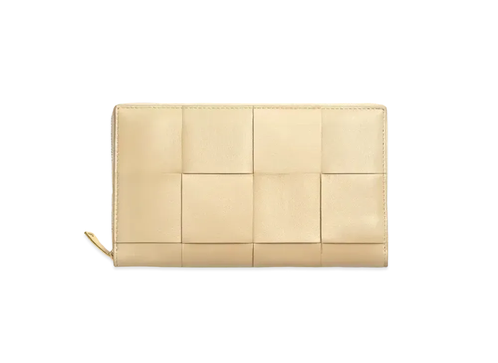 Bottega Veneta Casette Maxi Intrecciato Lambskin Calfskin Bi-fold Zip Around Wallet "Porridge"