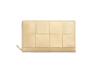 Bottega Veneta Casette Maxi Intrecciato Lambskin Calfskin Bi-fold Zip Around Wallet "Porridge"