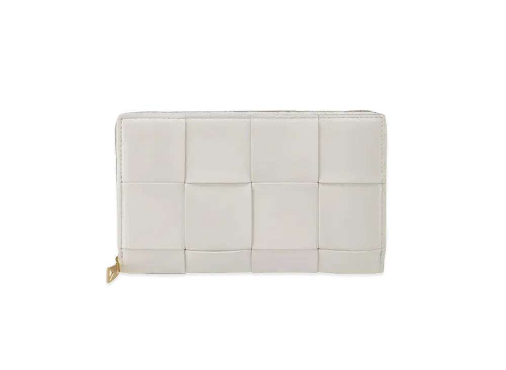 Bottega Veneta Casette Maxi Intrecciato Calfskin Bi-fold Zip Around Wallet "White"