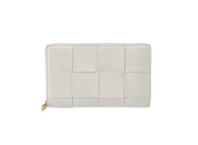 Bottega Veneta Casette Maxi Intrecciato Calfskin Bi-fold Zip Around Wallet "White"