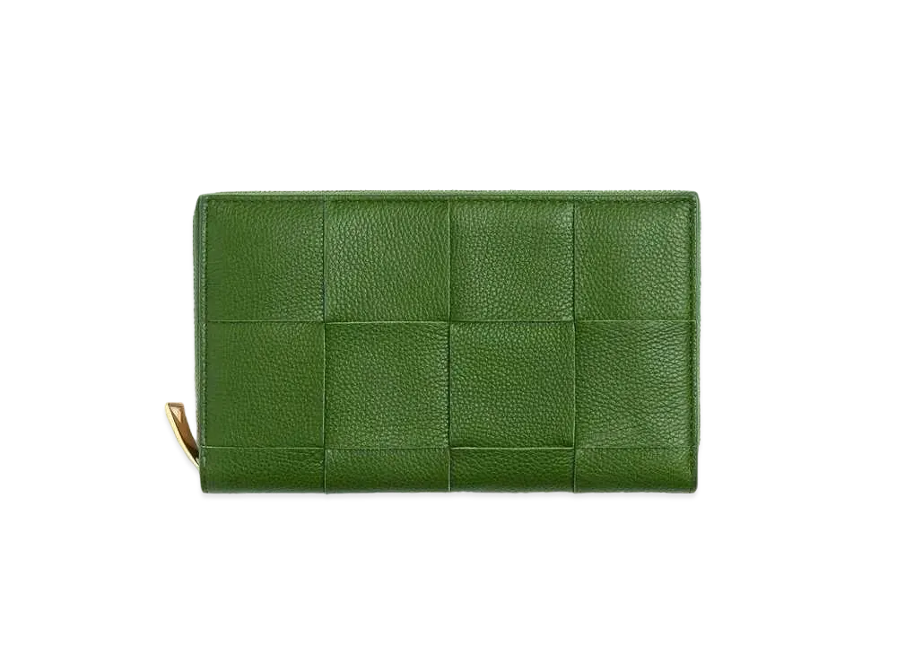 Bottega Veneta Casette Maxi Intrecciato Calfskin Bi-fold Zip Around Wallet "Avocado"