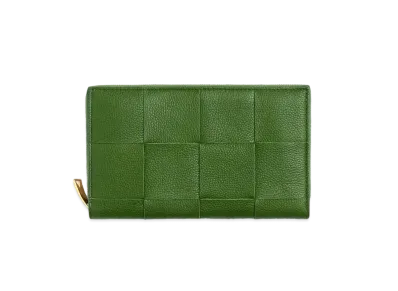 Bottega Veneta Casette Maxi Intrecciato Calfskin Bi-fold Zip Around Wallet "Avocado"