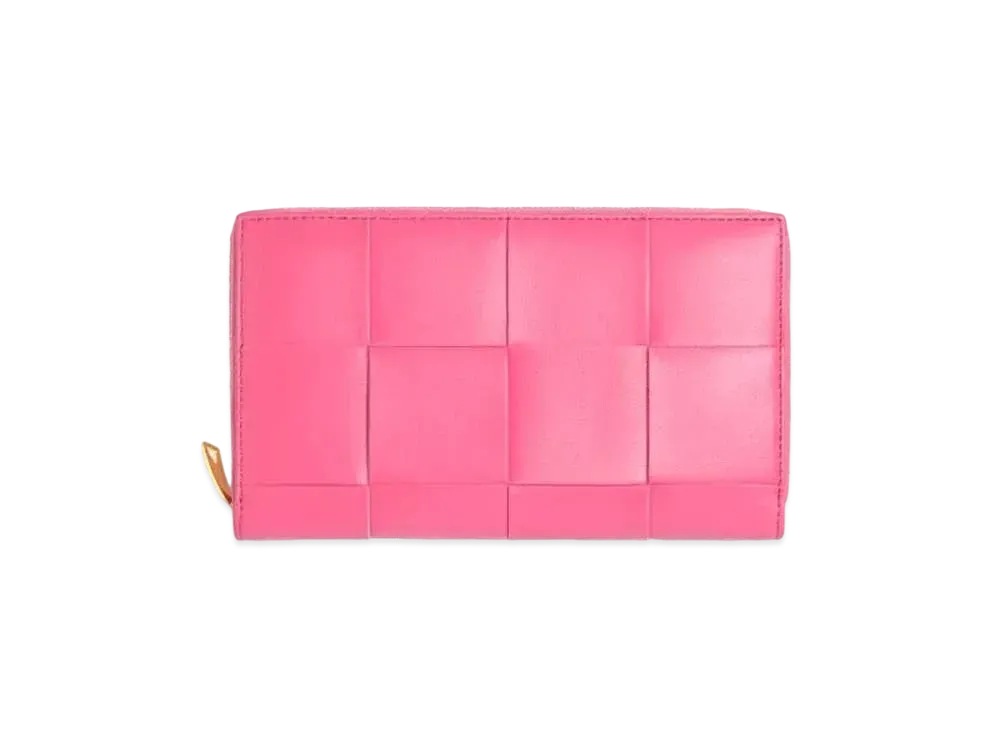 Bottega Veneta Casette Maxi Intrecciato Lambskin Bi-fold Zip Around Wallet "Milk Sheke"