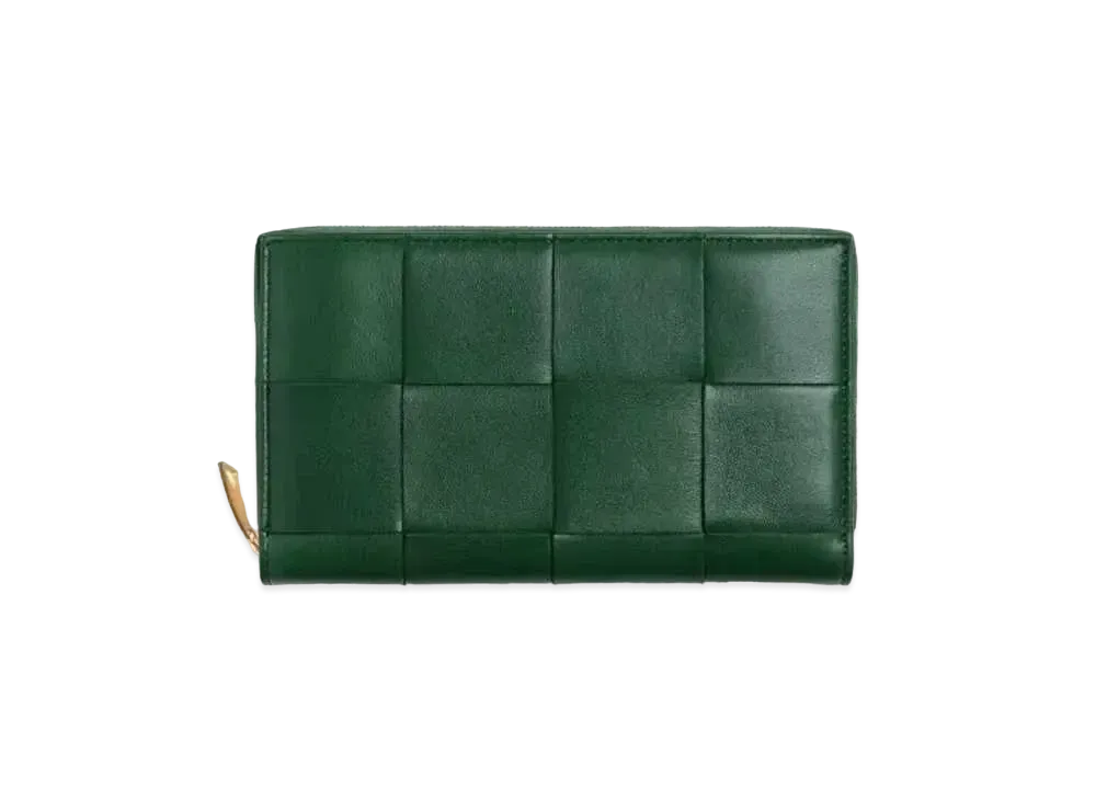 Bottega Veneta Casette Maxi Intrecciato Lambskin Bi-fold Zip Around Wallet "Rain Tree"