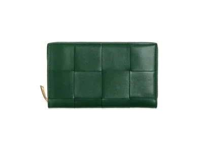 Bottega Veneta Casette Maxi Intrecciato Lambskin Bi-fold Zip Around Wallet "Rain Tree"