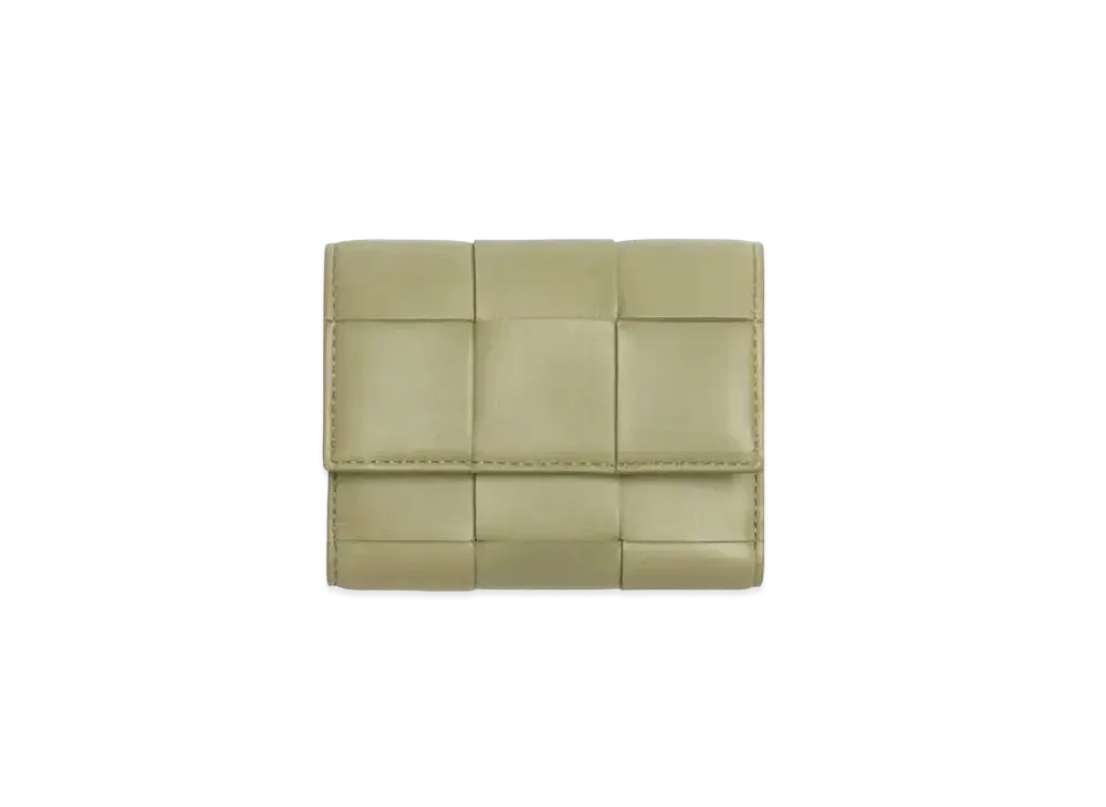 Bottega Veneta Casette Maxi Intrecciato Lambski Zip Trifold Wallet "Travertine"