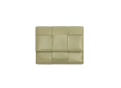 Bottega Veneta Casette Maxi Intrecciato Lambski Zip Trifold Wallet "Travertine"