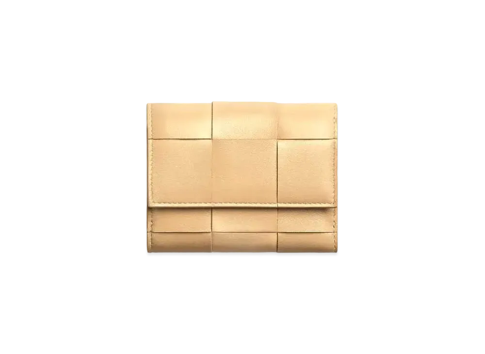 Bottega Veneta Casette Maxi Intrecciato Lambskin Calfskin Zip Trifold Wallet "Porridge"