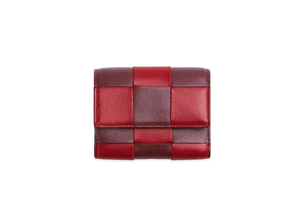 Bottega Veneta Casette Maxi Intrecciato Calfskin Zip Trifold Wallet "Apple Candy/Barolo"