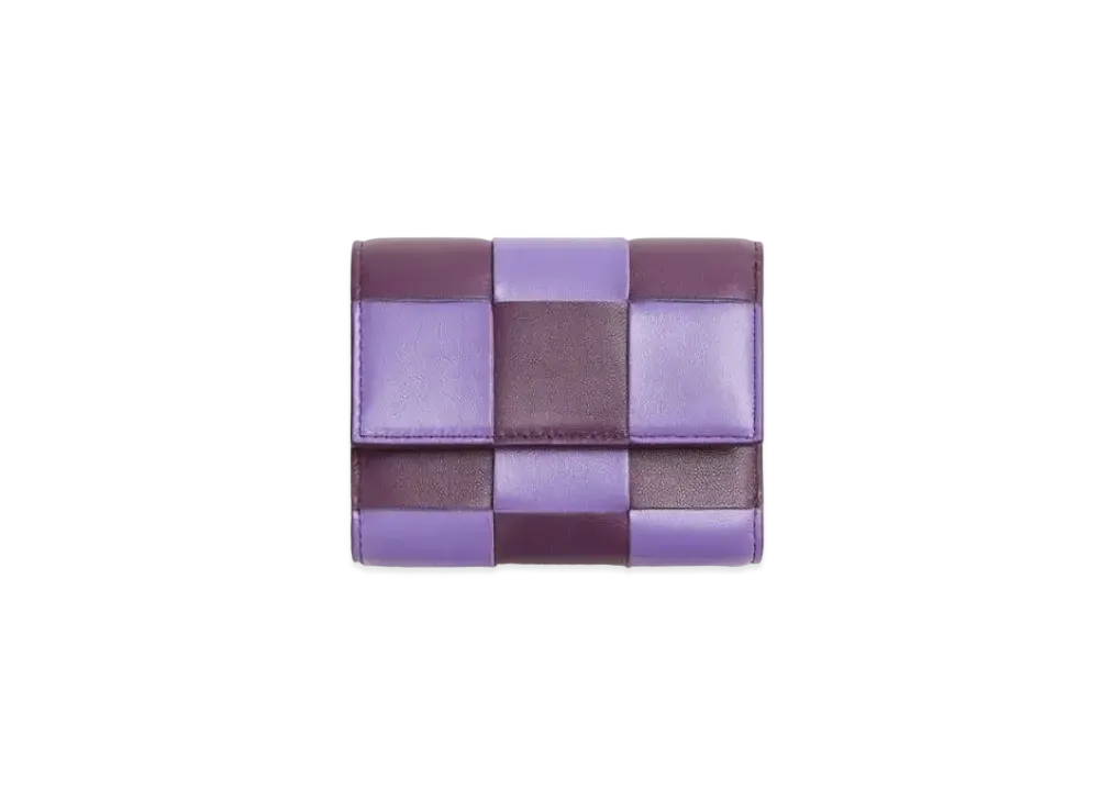 Bottega Veneta Casette Maxi Intrecciato Calfskin Zip Trifold Wallet "Purple/Eggplant"