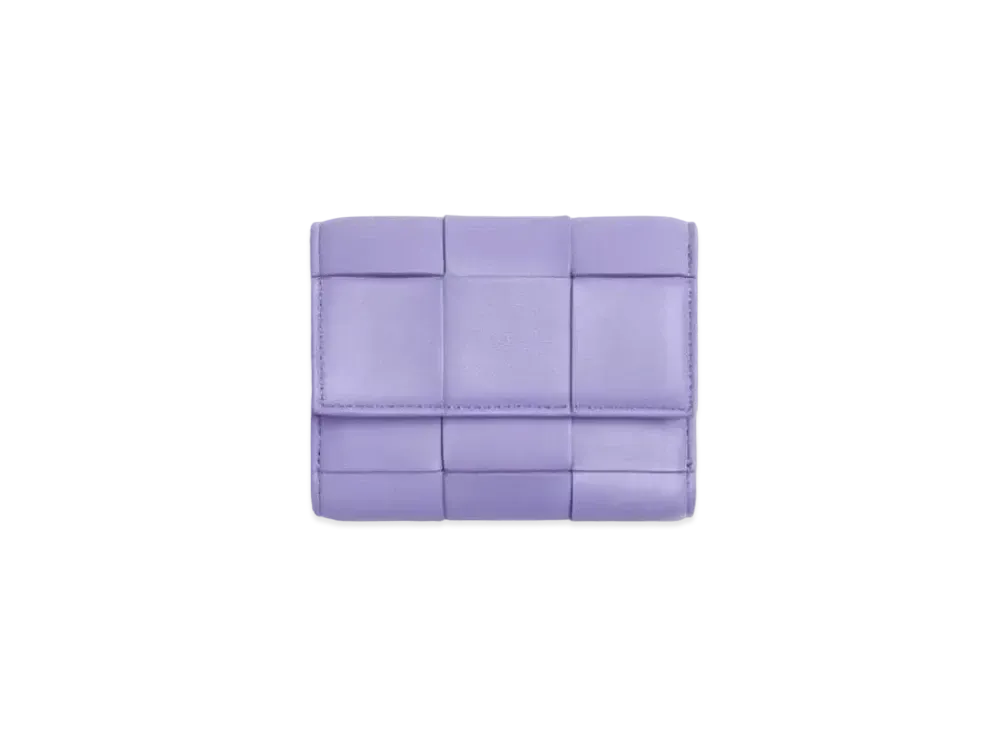 Bottega Veneta Casette Maxi Intrecciato Lambski Zip Trifold Wallet "Wisteria"