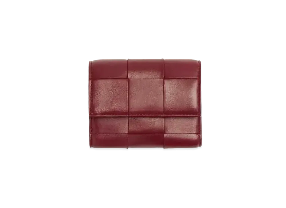 Bottega Veneta Casette Maxi Intrecciato Lambski Zip Trifold Wallet "Bordeaux"