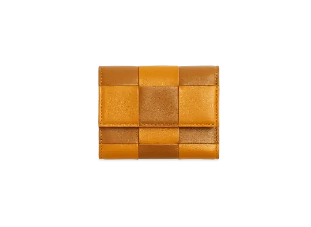 Bottega Veneta Casette Maxi Intrecciato Lambski Zip Trifold Wallet "Cob/Camel"
