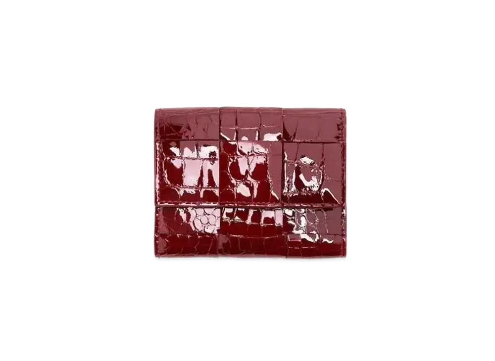 Bottega Veneta Casette Maxi Intrecciato Calfskin Zip Trifold Wallet "Cherry"