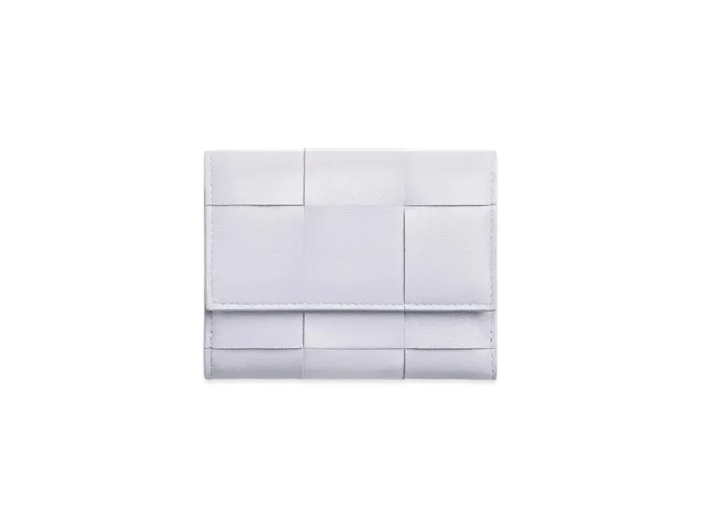 Bottega Veneta Casette Maxi Intrecciato Lambskin Calfskin Zip Trifold Wallet "Almond"