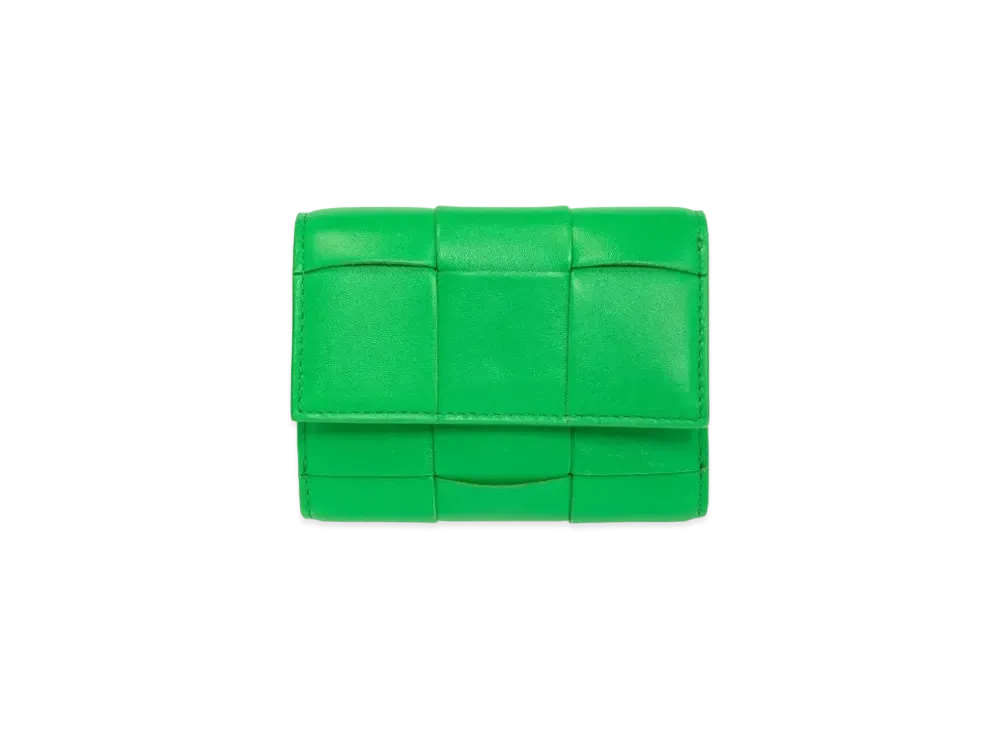Bottega Veneta Casette Maxi Intrecciato Lambskin Calfskin Zip Trifold Wallet "Parakeet"