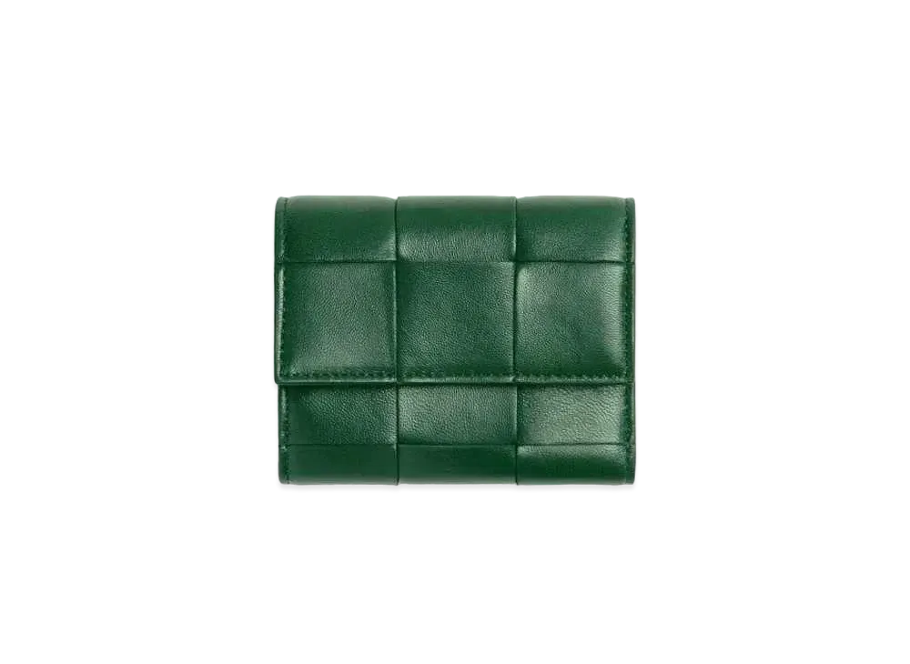 Bottega Veneta Casette Maxi Intrecciato Lambskin Calfskin Zip Trifold Wallet "Rain Tree"