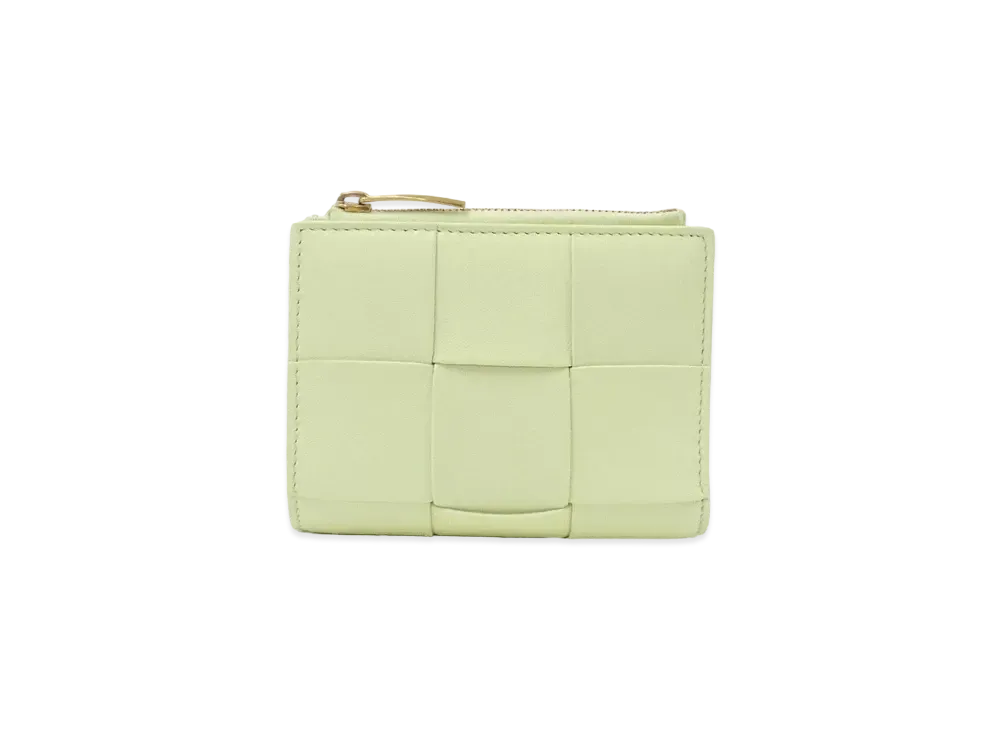 Bottega Veneta Casette Maxi Intrecciato Lambskin Calfskin Small Zip Bi-fold Wallet "Lemon Washed"