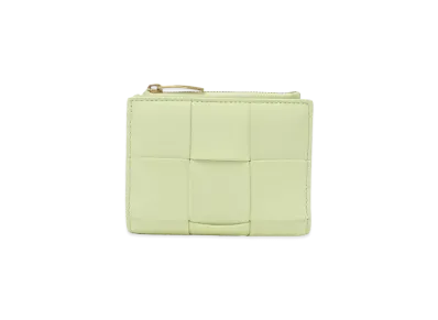 Bottega Veneta Casette Maxi Intrecciato Lambskin Calfskin Small Zip Bi-fold Wallet "Lemon Washed"